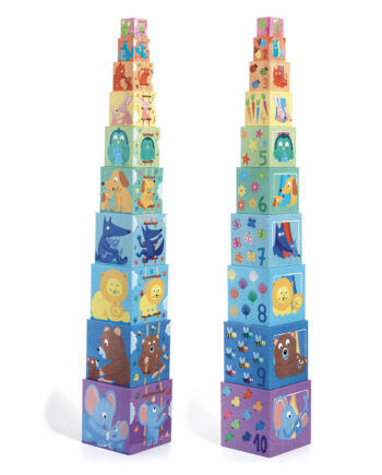 Djeco 10 Κύβοι στοίβαξης αρίθμησης 'Ζωάκια Ουράνιο τόξο' 86εκ. ύψος