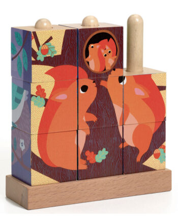 Djeco 4 ξύλινοι κύβοι - παζλ με καβίλιες 'Ζωάκια στο δάσος'