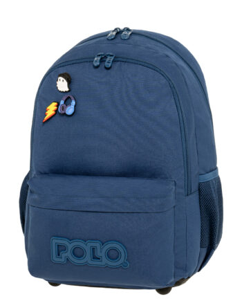 Polo Pins Σχολική Τσάντα Πλάτης Γυμνασίου - Λυκείου Μπλε 20lt