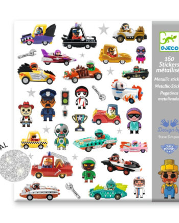 Djeco 160 αυτοκόλλητα σε 4 καρτέλες “Crazy Motors“ μεταλλικό εφέ
