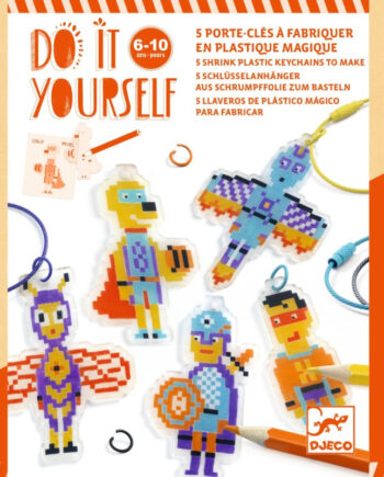 Djeco DIY φτιάχνω τα δικά μου μπρελόκ με συρρικνούμενο πλαστικό “Σούπερ Ήρωες“